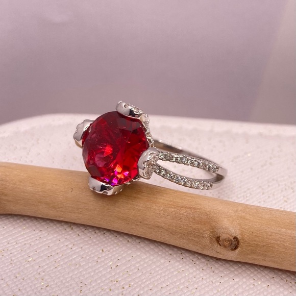 3.87ct Simulated Red Diamond Micro Pave Cocktail Ring - Picture 4 of 7